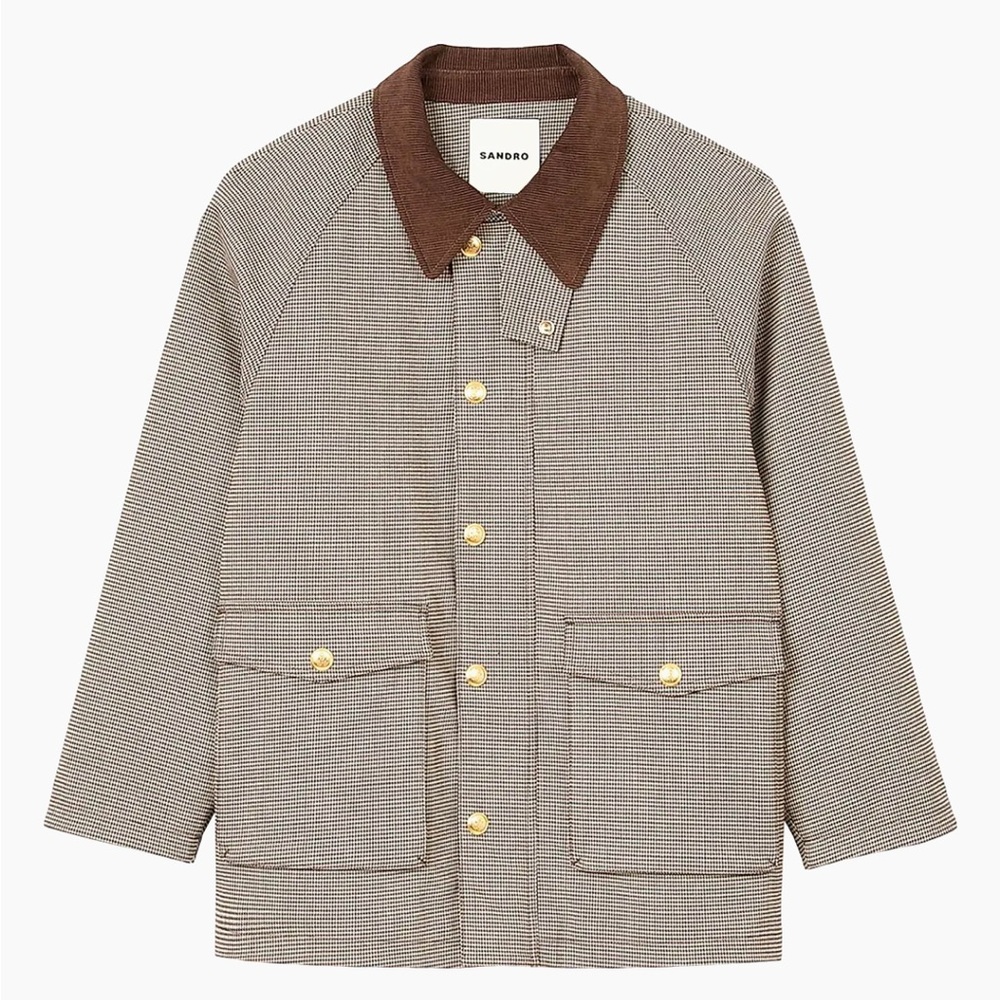 Sandro Checkered Coat with Velvet Collar